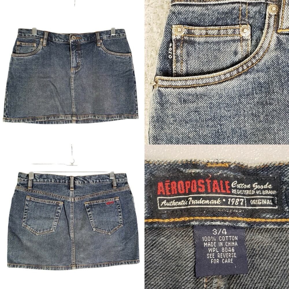 Y2K Vintage Aeropostale Denim Micro Mini Skirt Women's Size 3/4 5-Pocket